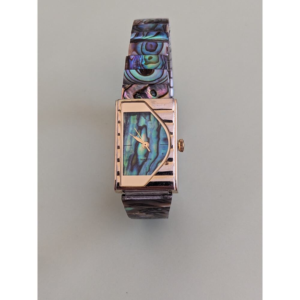 Unbranded y2k Abalone Stretch Band Rectangle Dial Watch Working
